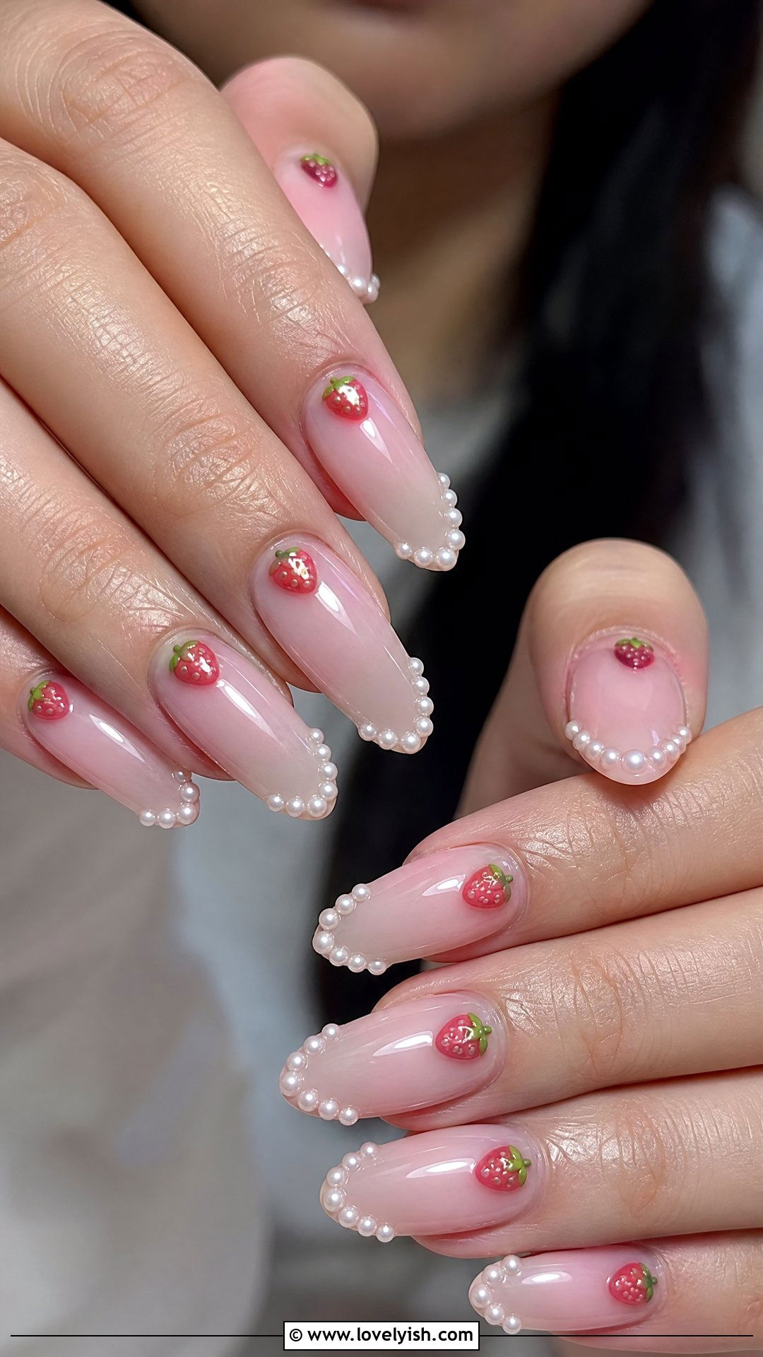 Strawberry Pearl French Tips - 50 strawberry nails - 50 strawberry nails