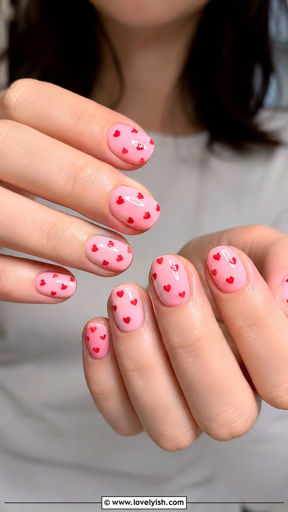 Strawberry Pink Hearts All Over Nails - 25 cute nail design ideas - 25 cute nail design ideas