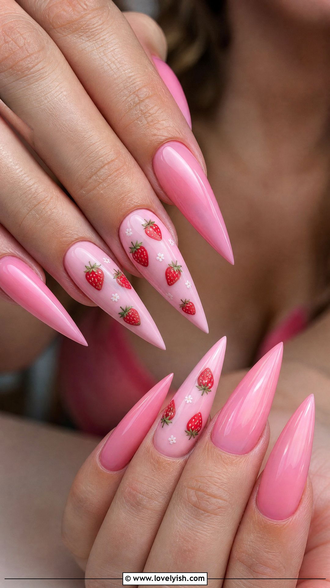 Strawberry Pink Long Stiletto Nails - 50 long stiletto nails - 50 long stiletto nails