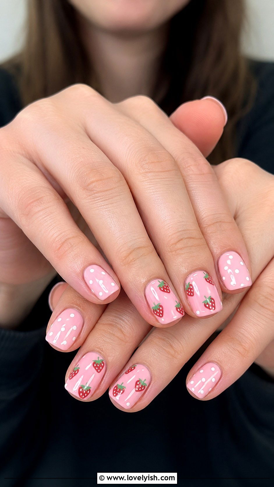 Strawberry Print Pink Nails - 50 may nails - 50 may nails