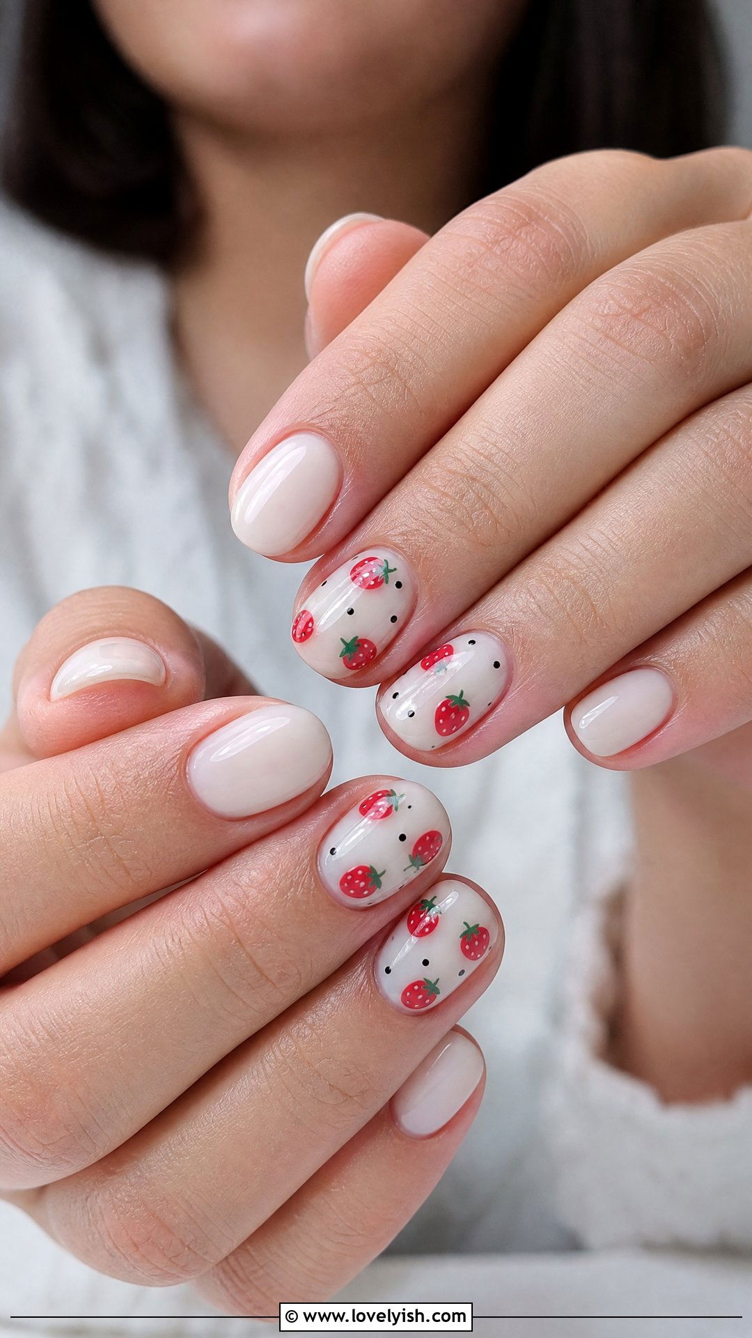 Strawberry Print Short Acrylic Nails - 50 short acrylic nails - 50 short acrylic nails