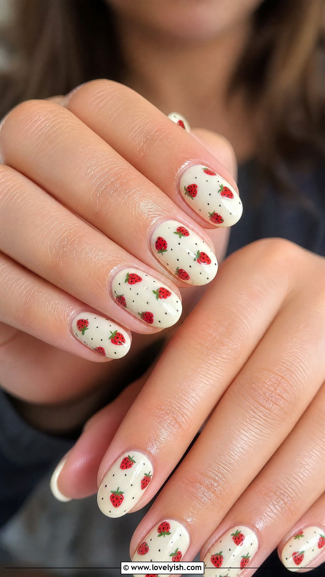 Strawberry Print Short Almond Nails - 50 short almond nails - 50 short almond nails
