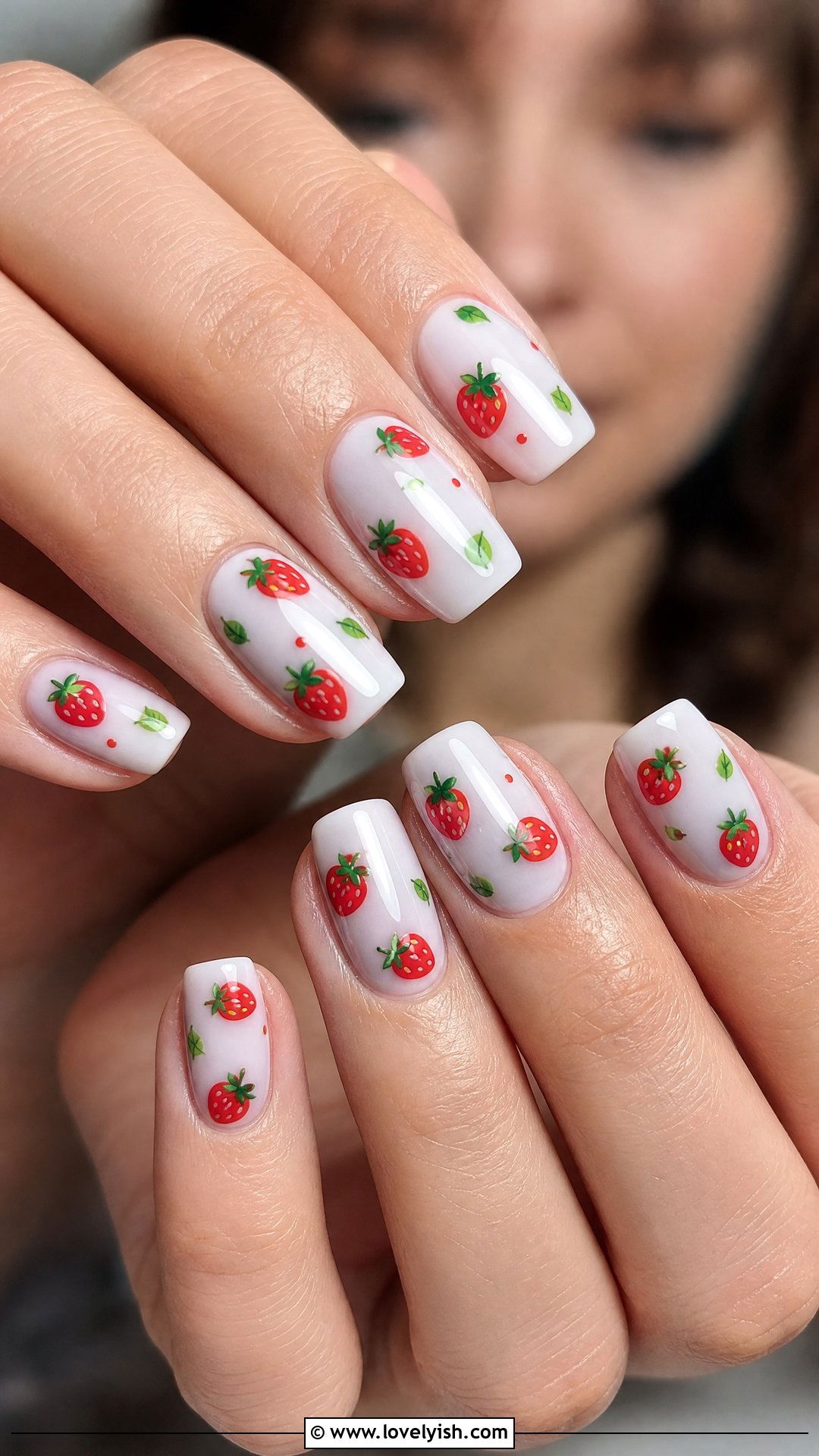 Strawberry Print Short Coffin Nails - 50 short coffin nails - 50 short coffin nails