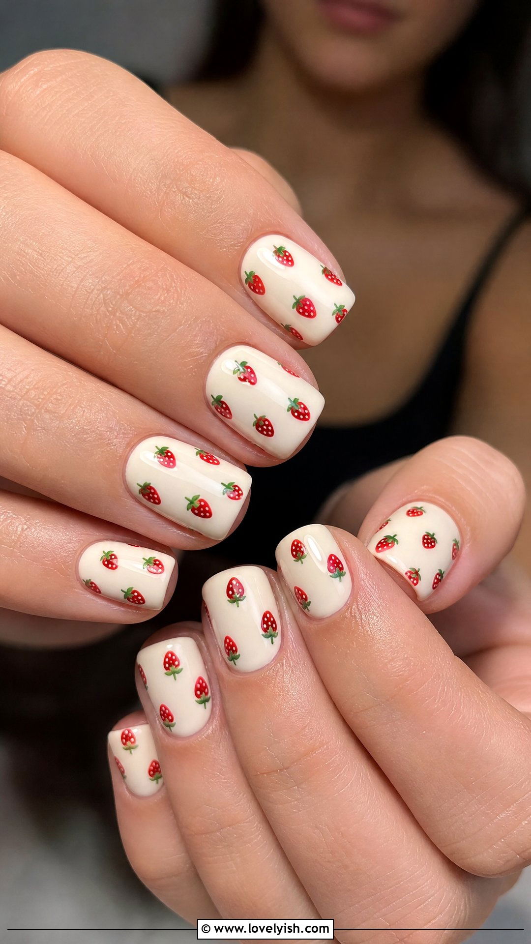 Strawberry Print Short Nails - 35 short nails designs - 35 short nails designs