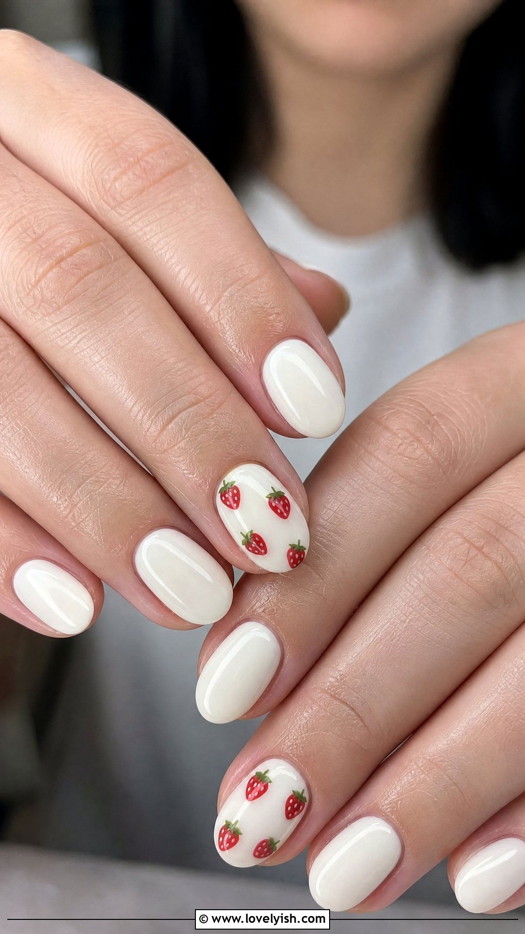 Strawberry Print Short Oval Nails - 50 short oval nails - 50 short oval nails