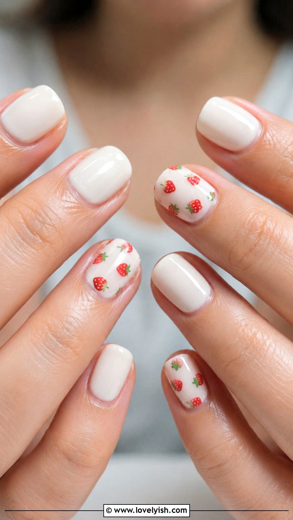Strawberry Print Short Square Nails - 25 short square nail designs - 25 short square nail designs