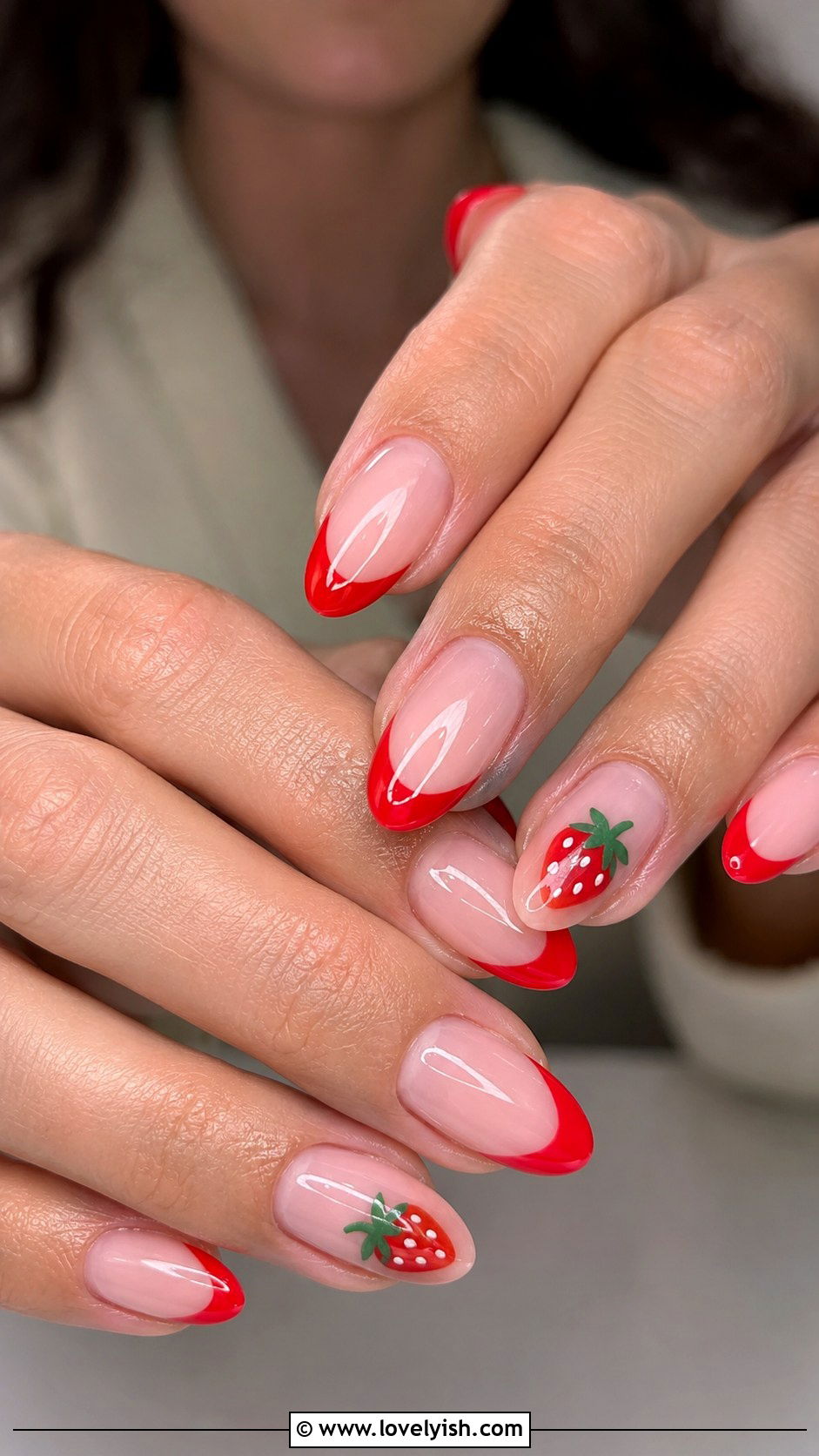 Strawberry Red French Tip Nails - 50 may nails - 50 may nails