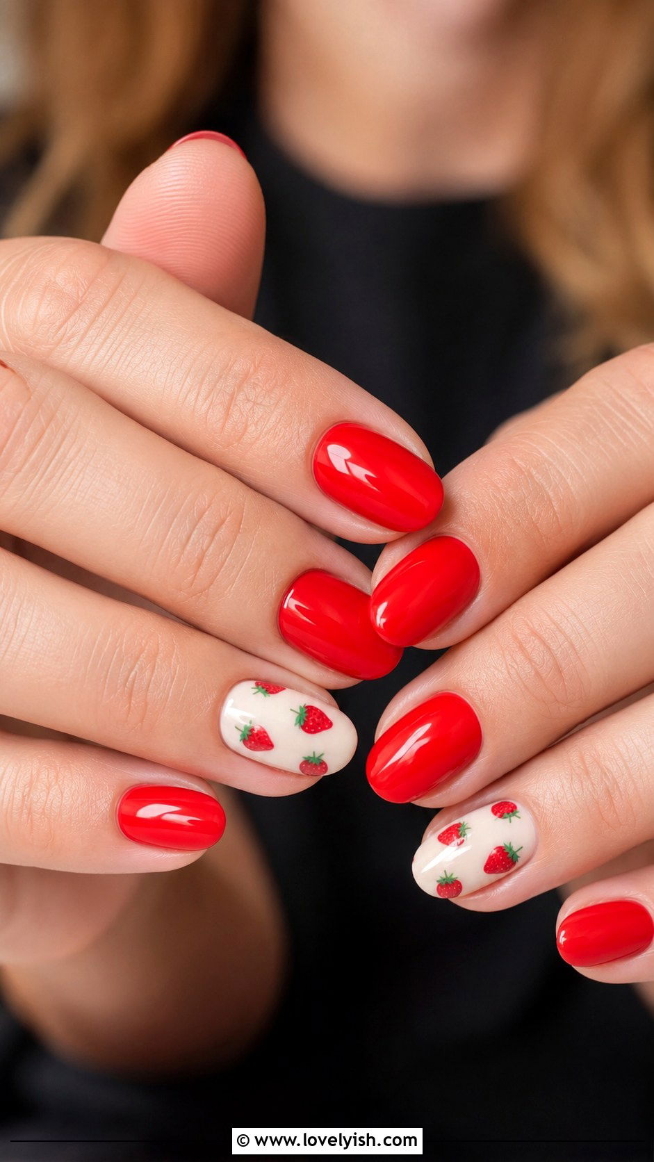 Strawberry Red Mini Print Nails - 50 back to school nails - 50 back to school nails