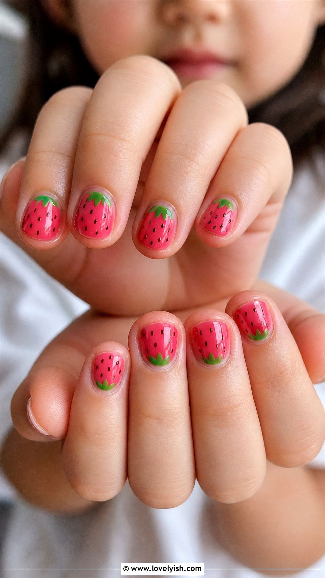 Strawberry Red Nails - 32 nail designs for kids - 32 nail designs for kids