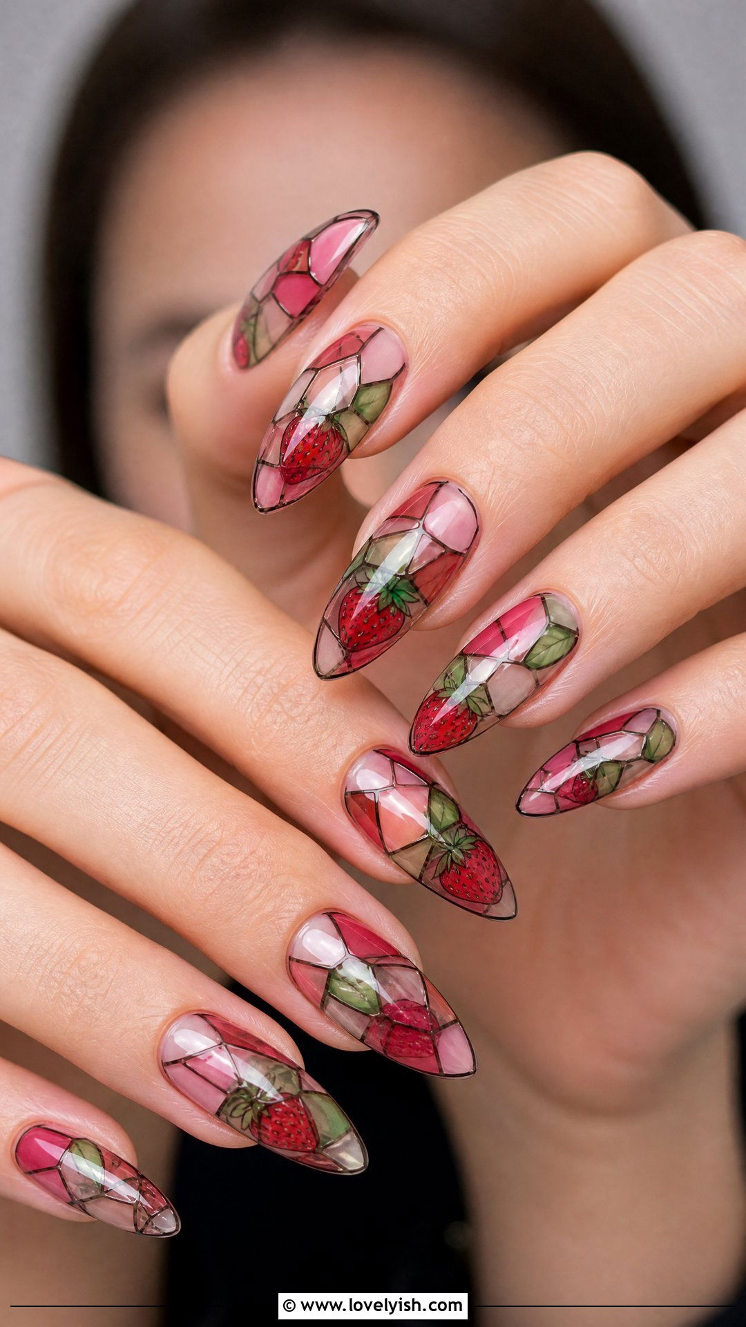 Strawberry Stained Glass Nails - 50 strawberry nails - 50 strawberry nails