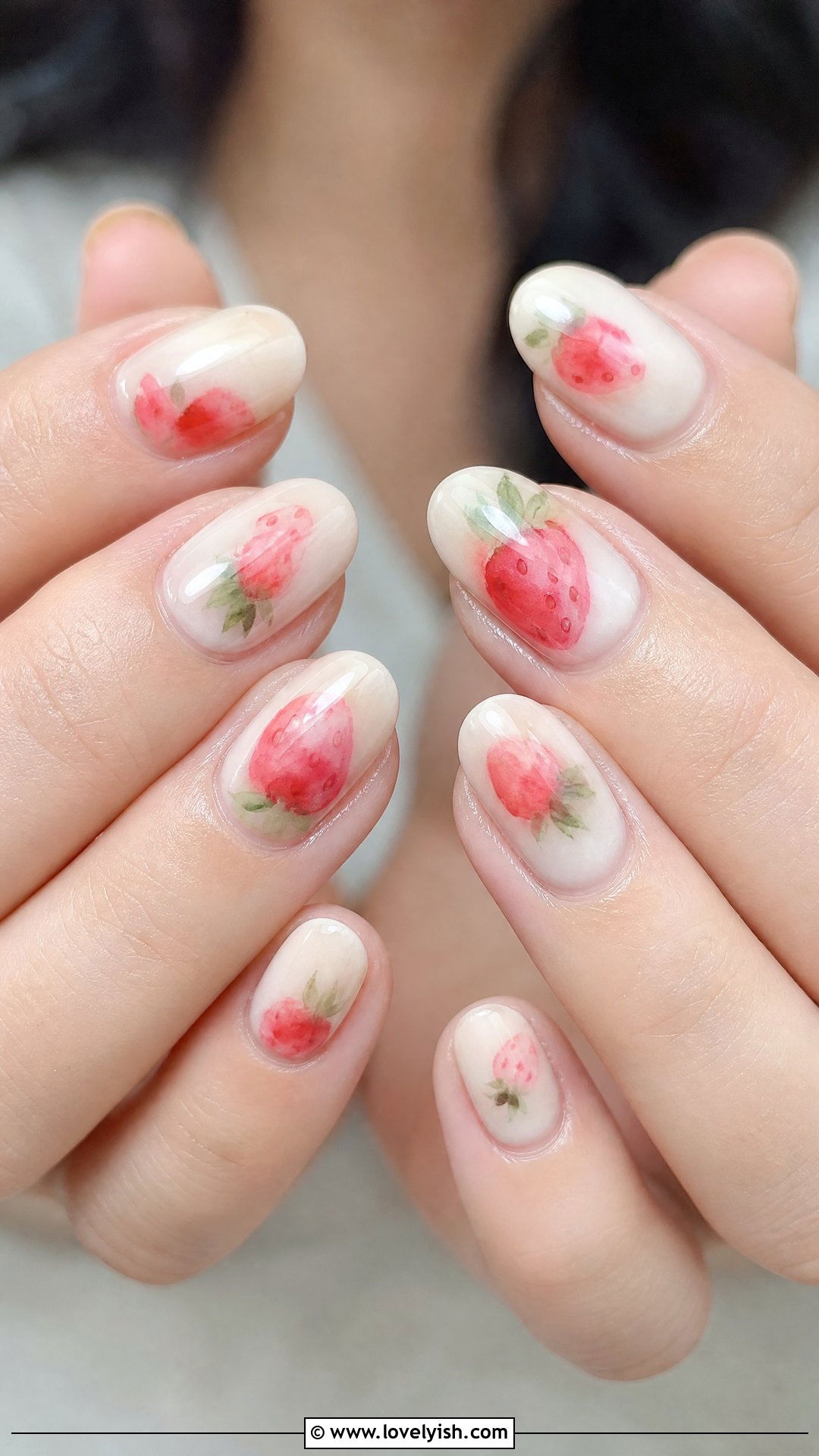 Strawberry Watercolor Nails - 50 strawberry nails - 50 strawberry nails