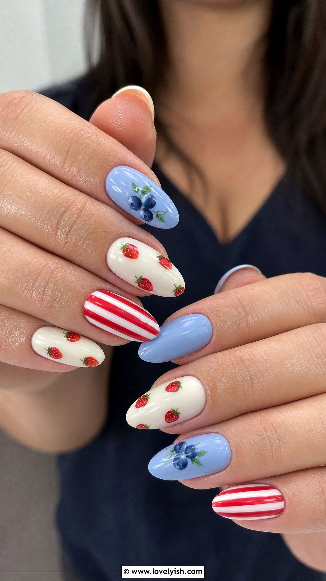 Strawberry and Blueberry Fruit Nails - 25 4th of july nail art ideas - 25 4th of july nail art ideas
