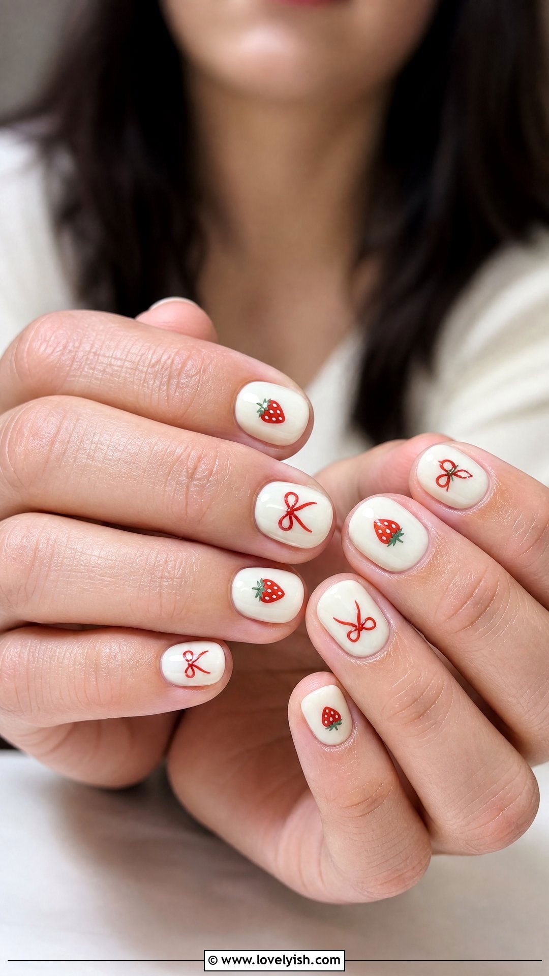 Strawberry and Bow Nails - 25 bow nail design ideas - 25 bow nail design ideas