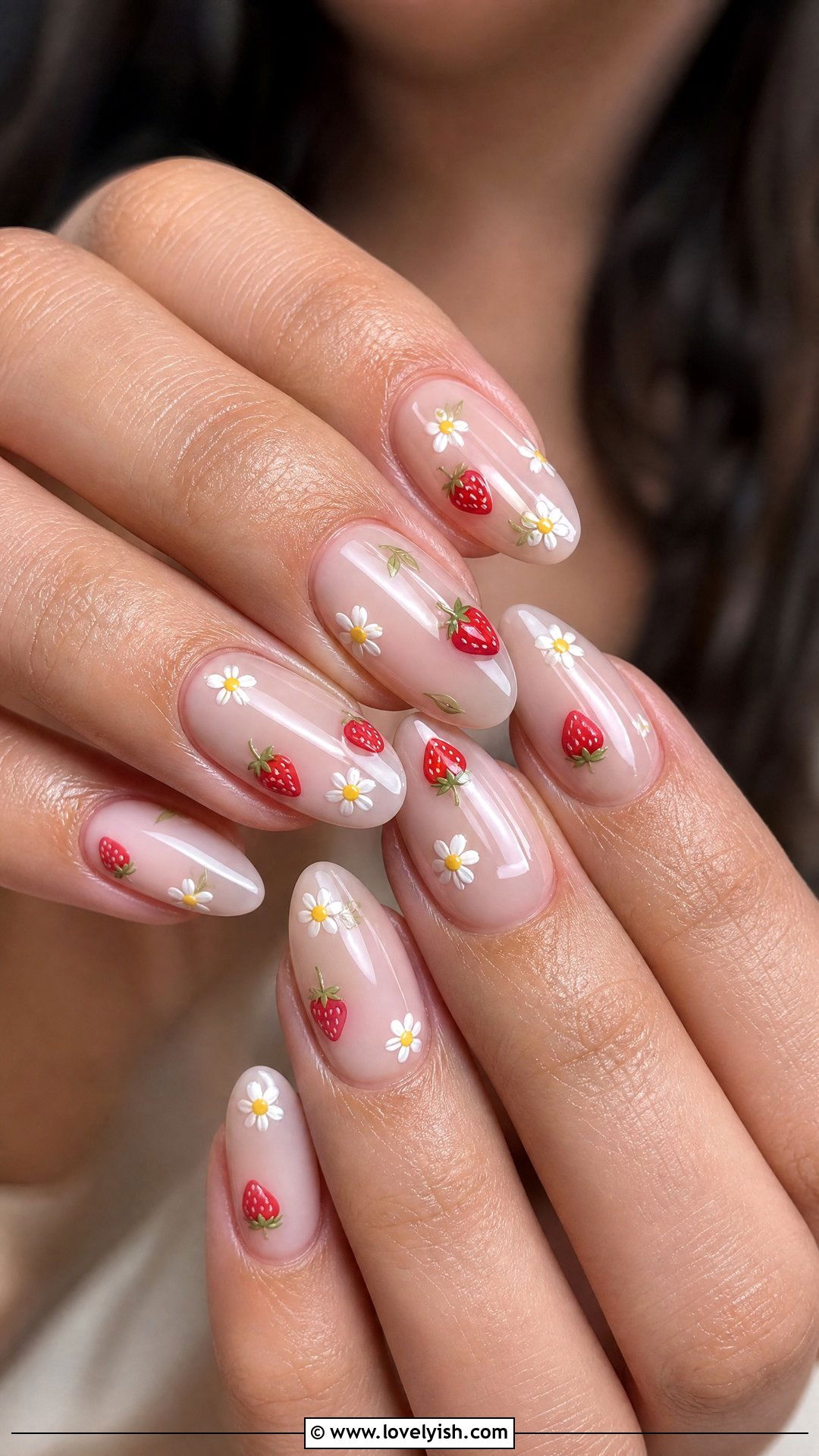 Strawberry and Daisy Floral Nails - 50 strawberry nails - 50 strawberry nails