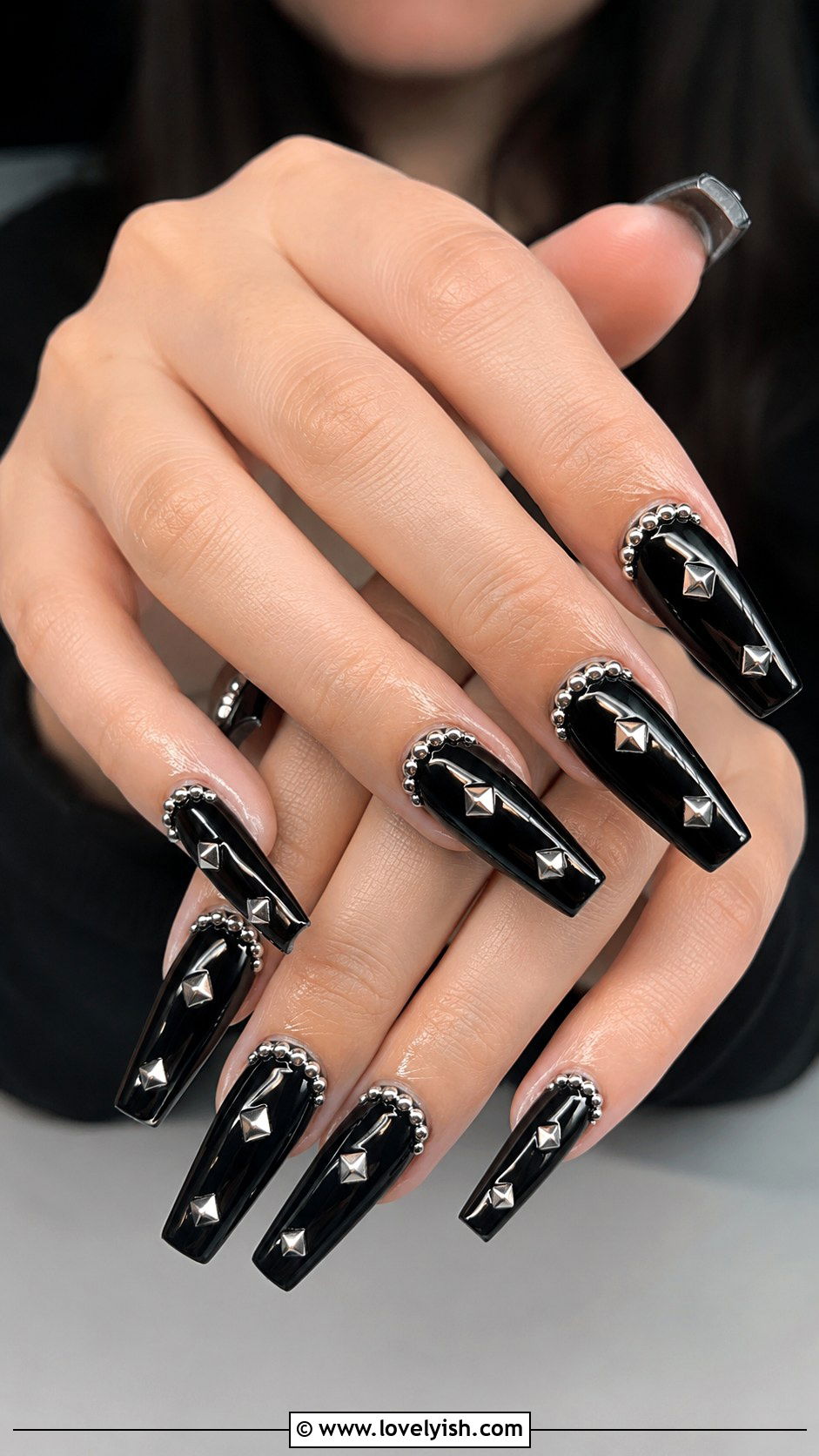 Studded 3D Black Nails - 25 edgy nail designs - 25 edgy nail designs