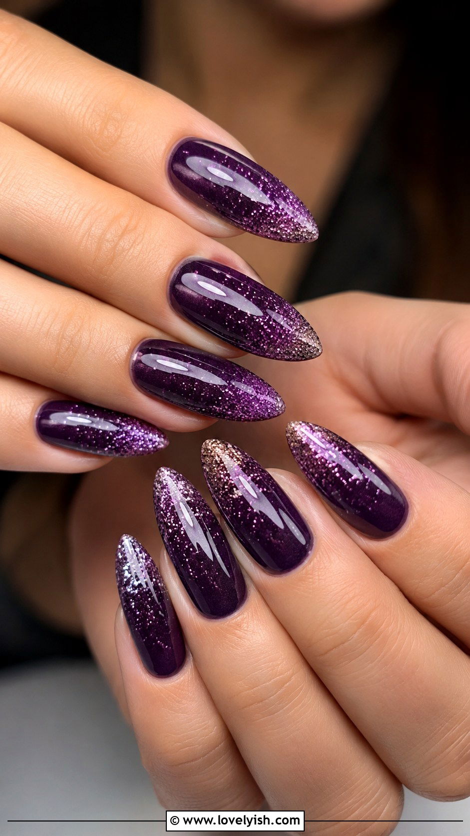 Sugarplum Purple Glitter Nails - 25 holiday nail designs - 25 holiday nail designs