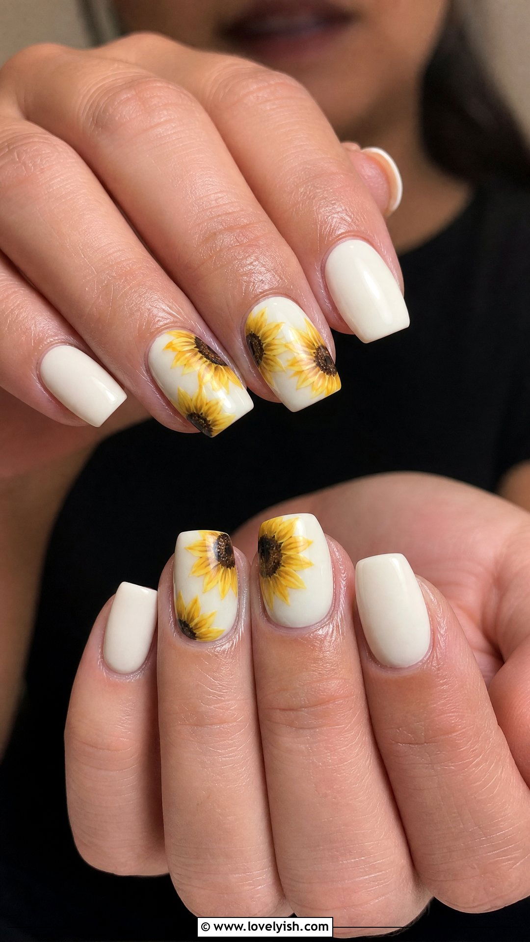 Sunflower Accent Short Coffin Nails - 38 short coffin nail designs - 38 short coffin nail designs