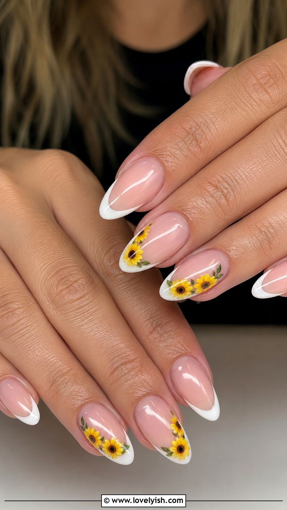 Sunflower French Tip Nails - 31 flower nail design ideas - 31 flower nail design ideas