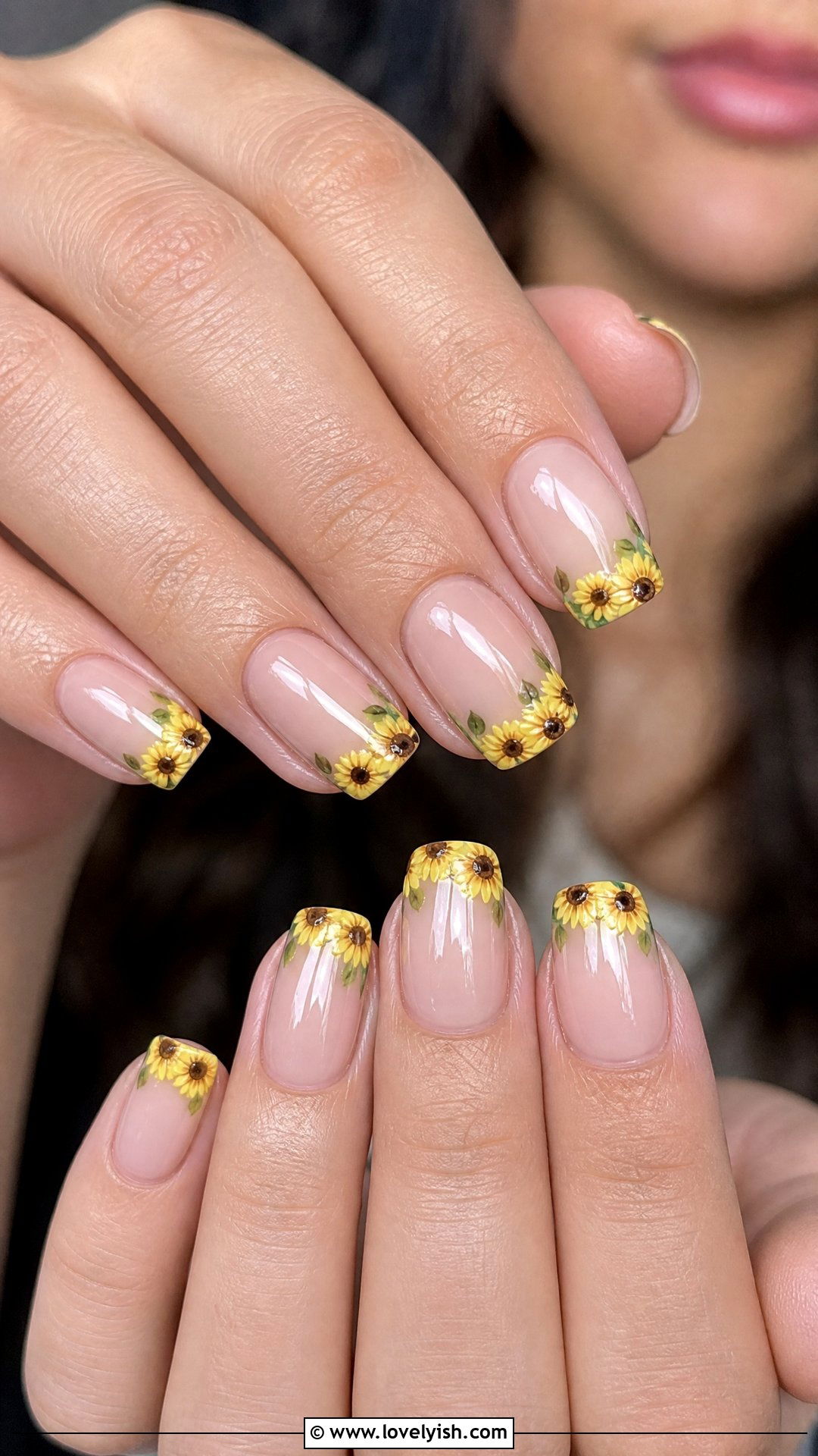 Sunflower French Tip Nails - 50 flower nails - 50 flower nails