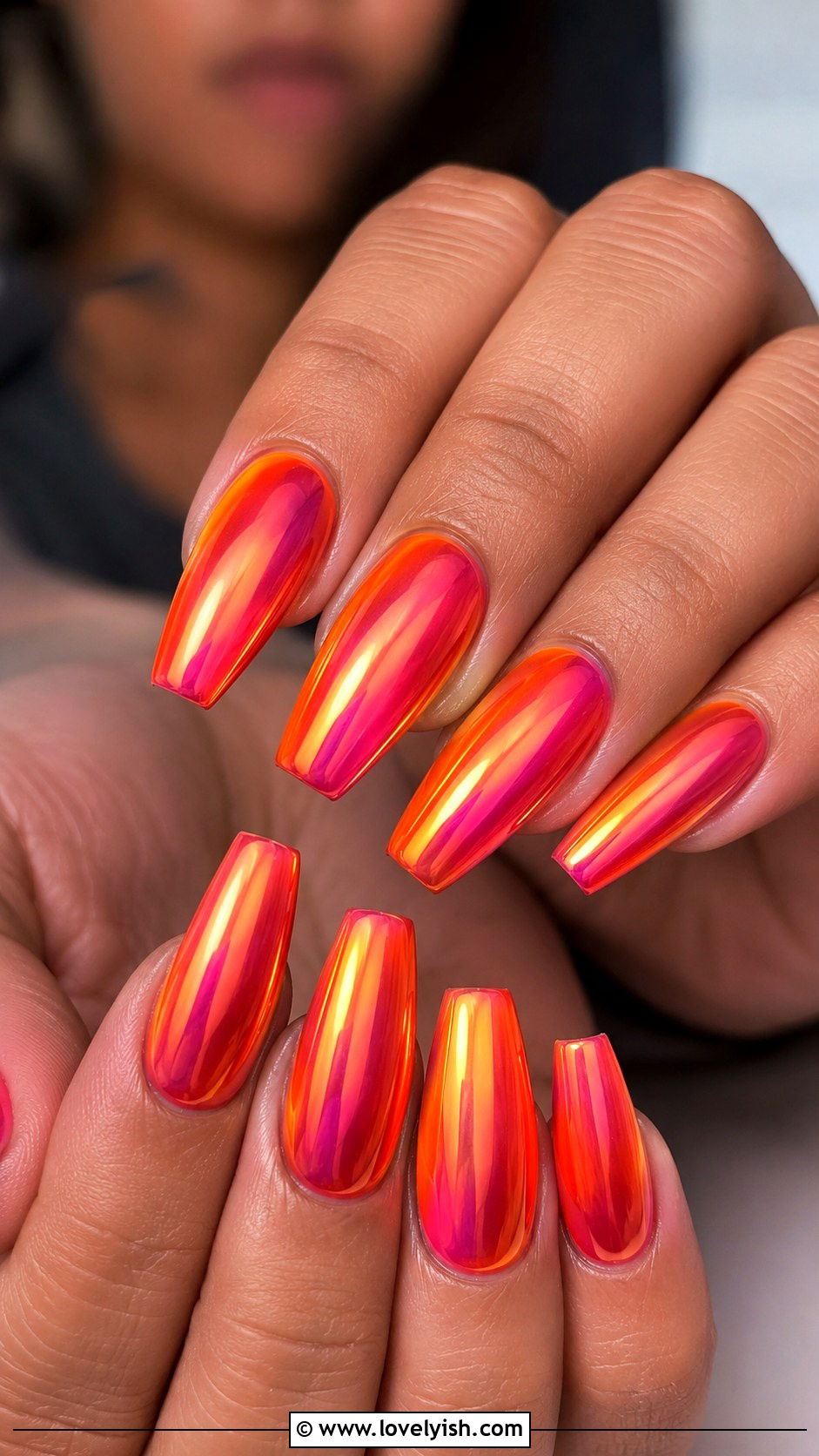 Sunset Chrome Nails in Orange and Pink - 50 vacation nails - 50 vacation nails