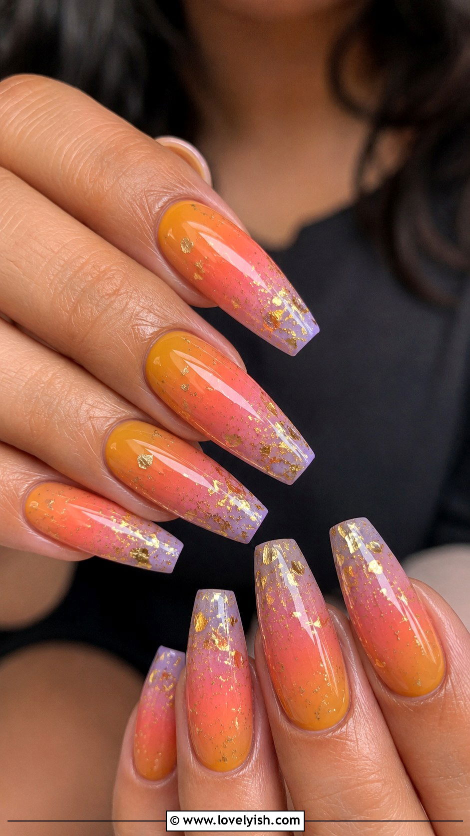 Sunset Ombre Nails With Gold Flakes - 50 vacation nails - 50 vacation nails