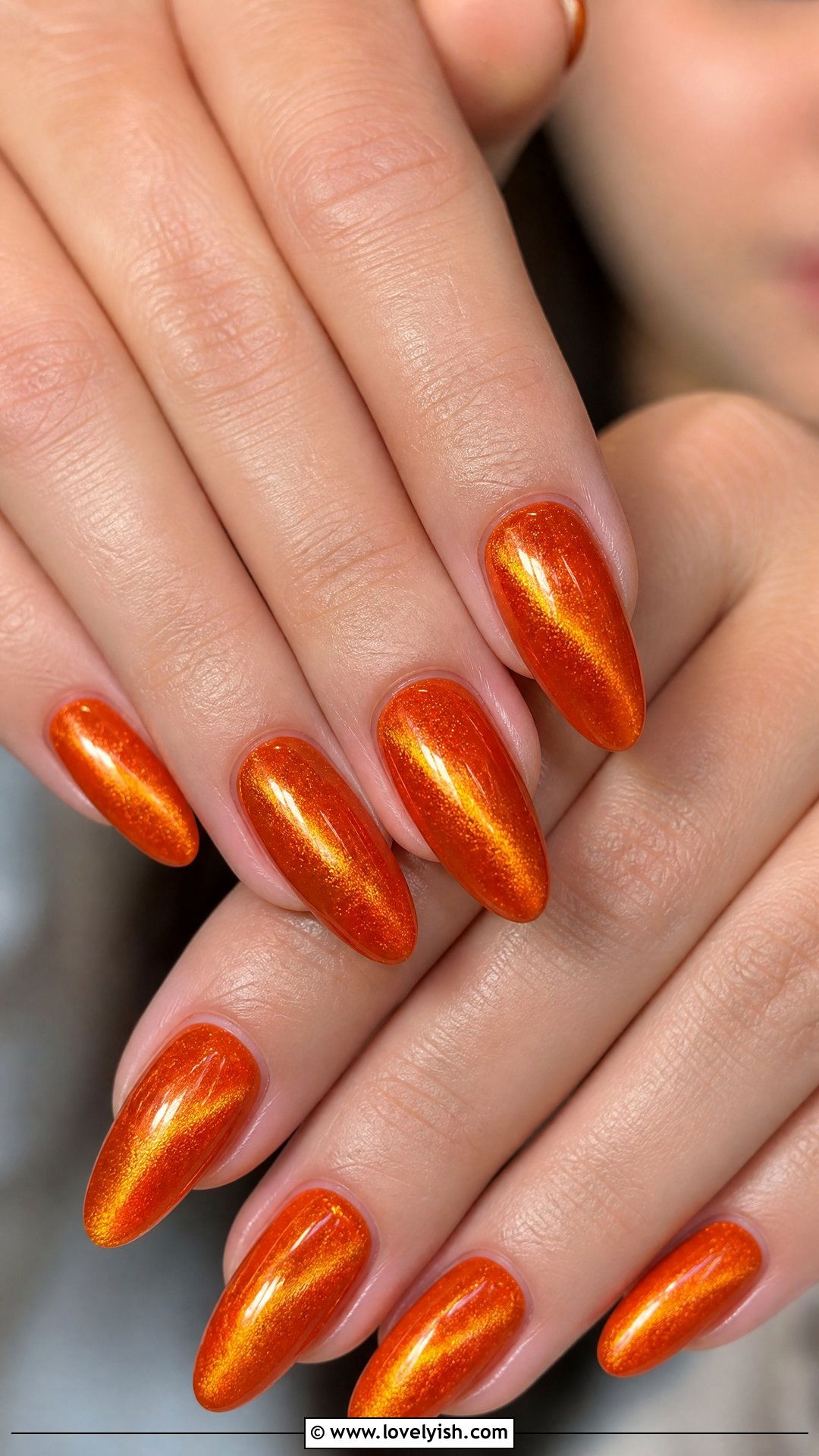 Sunset Orange Cat Eye Nails - 50 cateye nail designs - 50 cateye nail designs