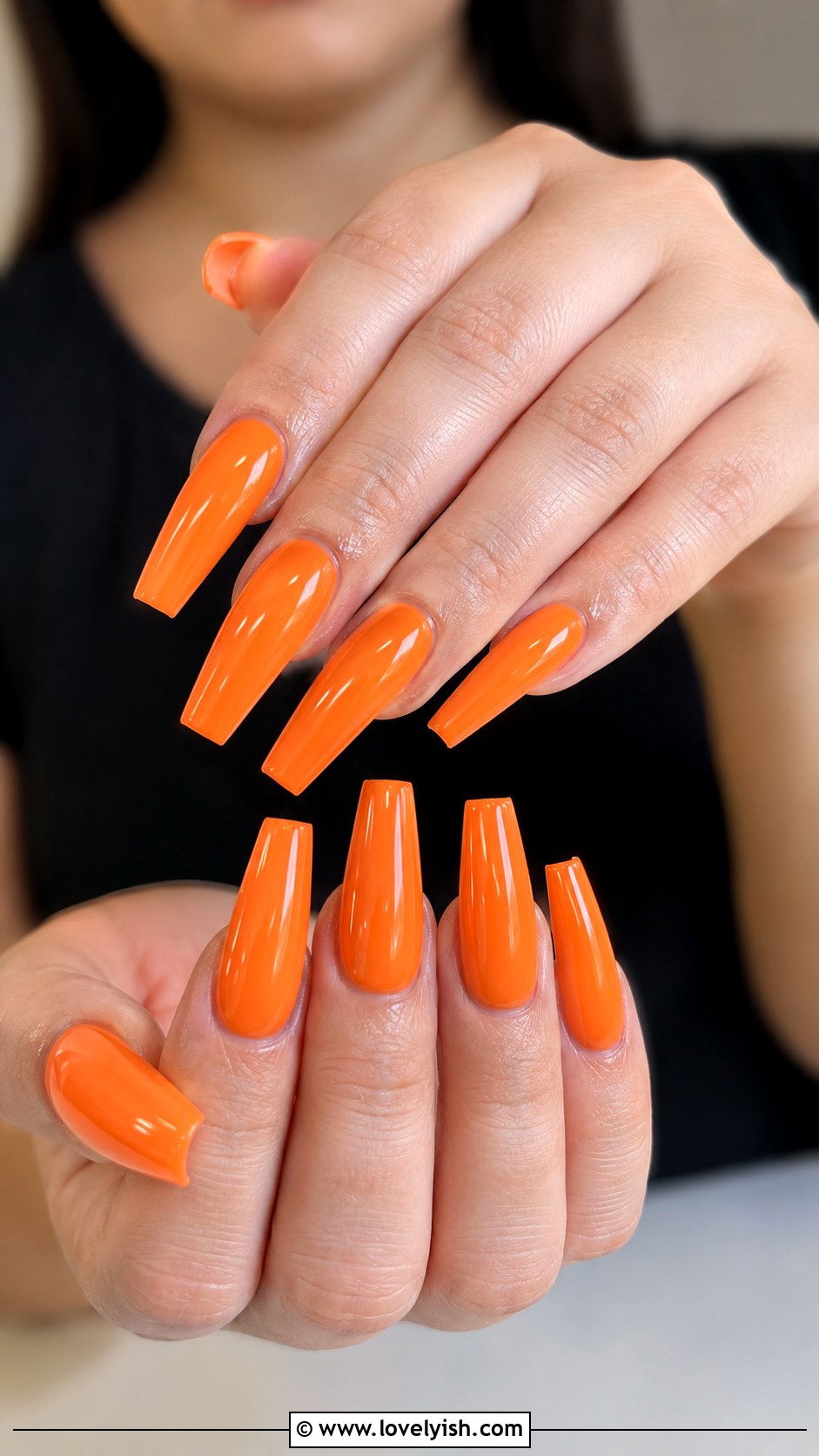 Sunset Orange Coffin Nails - 38 beach nail designs - 38 beach nail designs