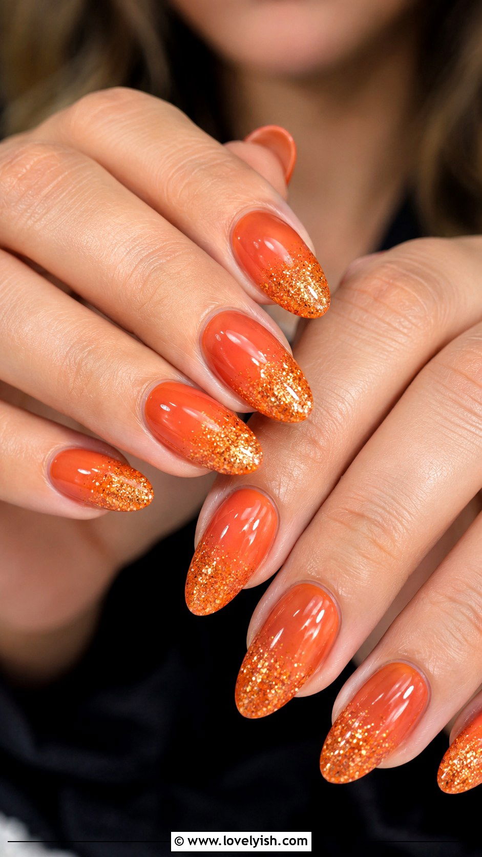 Sunset Orange Glitter Nails - 50 glitter nails - 50 glitter nails