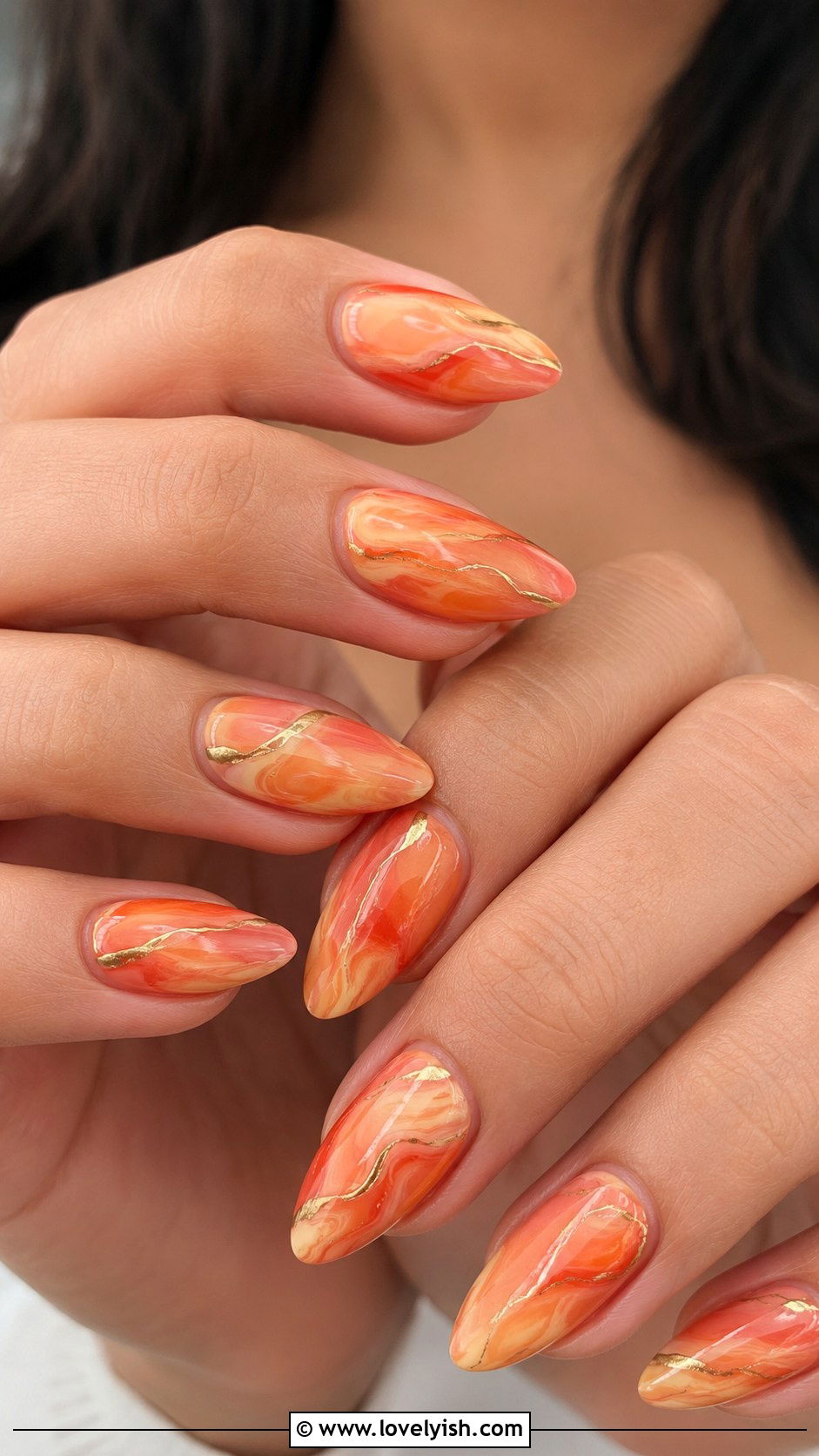 Sunset Orange Marble Nails - 38 marble nail designs - 38 marble nail designs