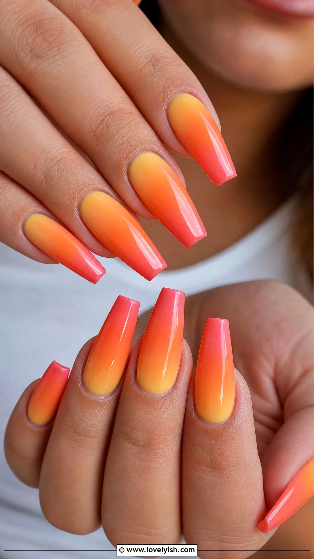 Sunset Orange Ombre Coffin Nails - 50 coffin nails - 50 coffin nails