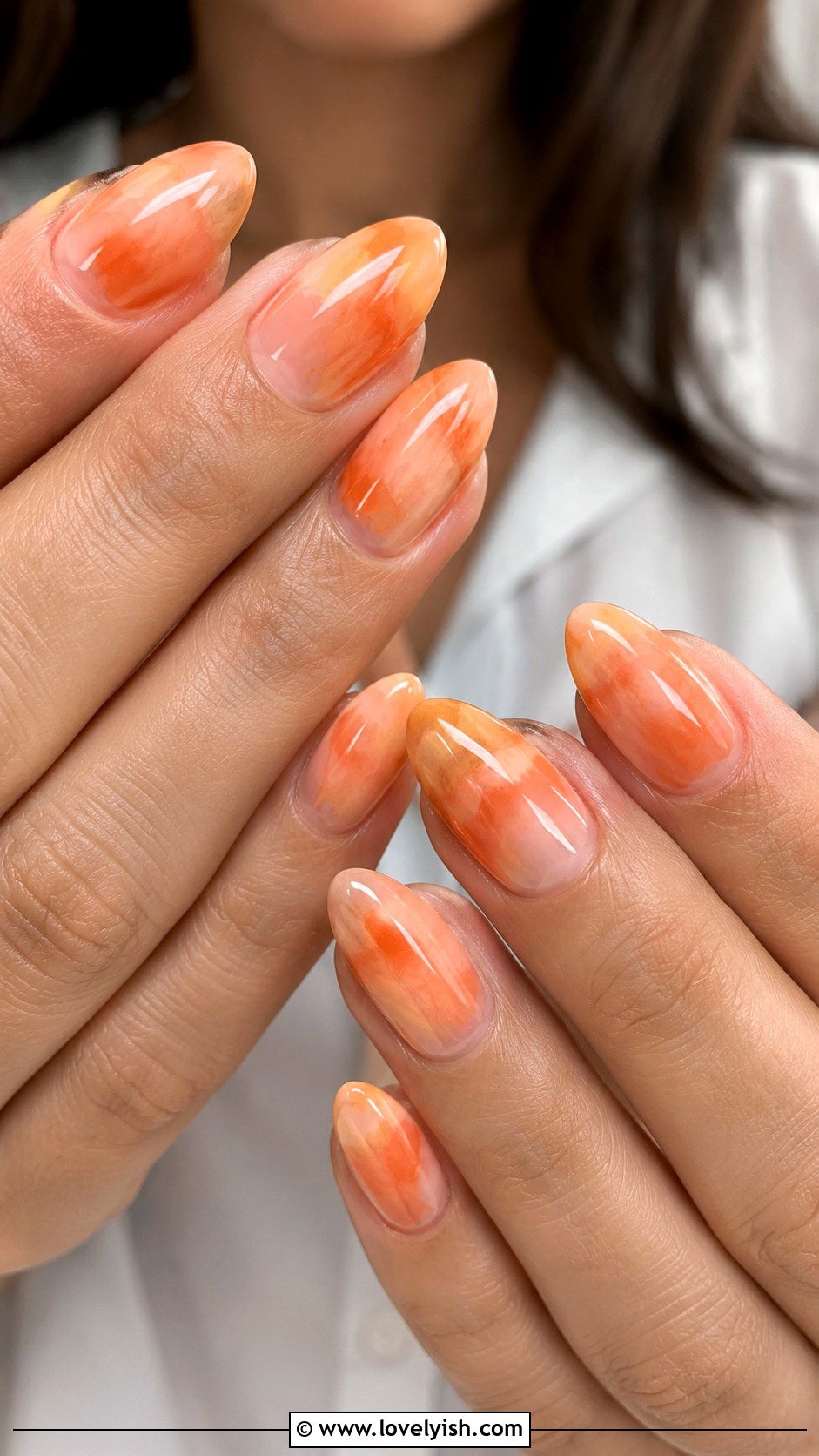 Sunset Orange Watercolor Nails - 40 nail design template - 40 nail design template