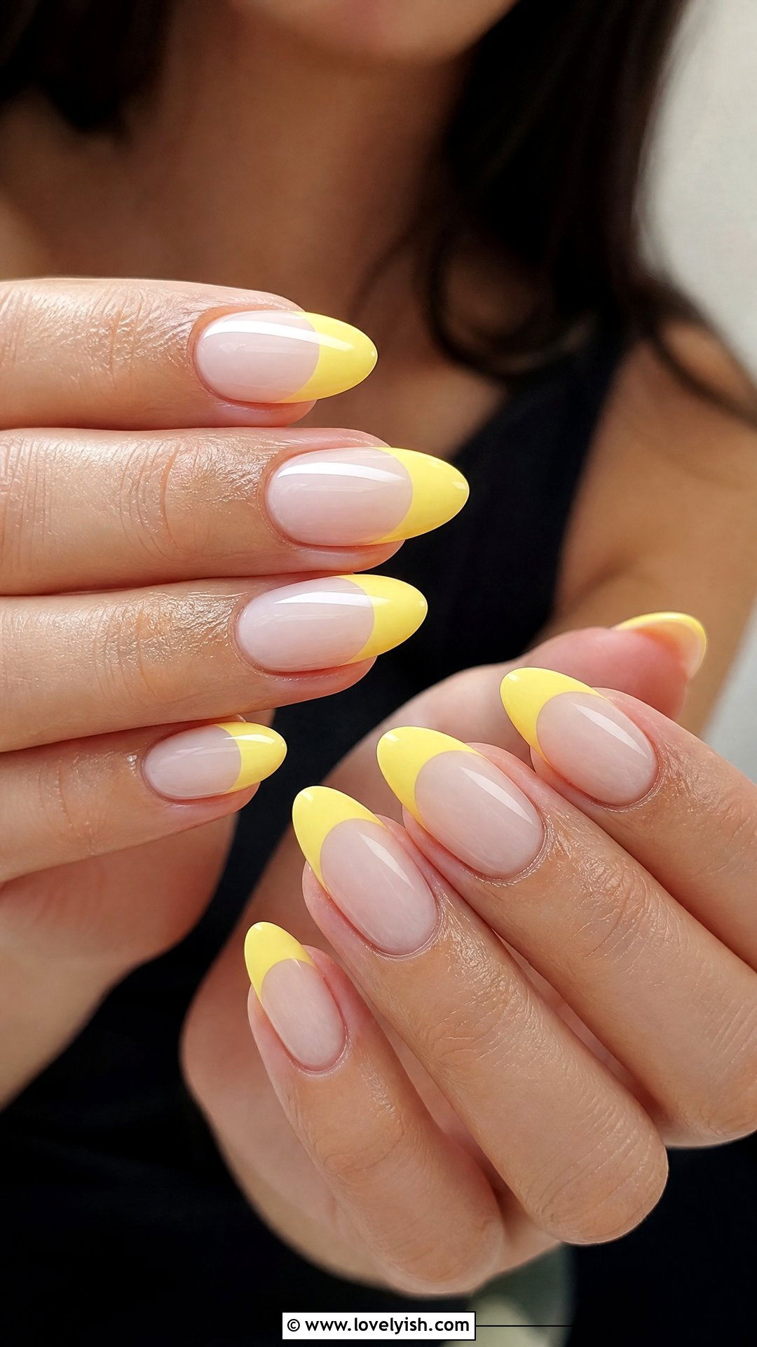 Sunshine Yellow French Tip Almond Nails - 50 almond french tip nails - 50 almond french tip nails