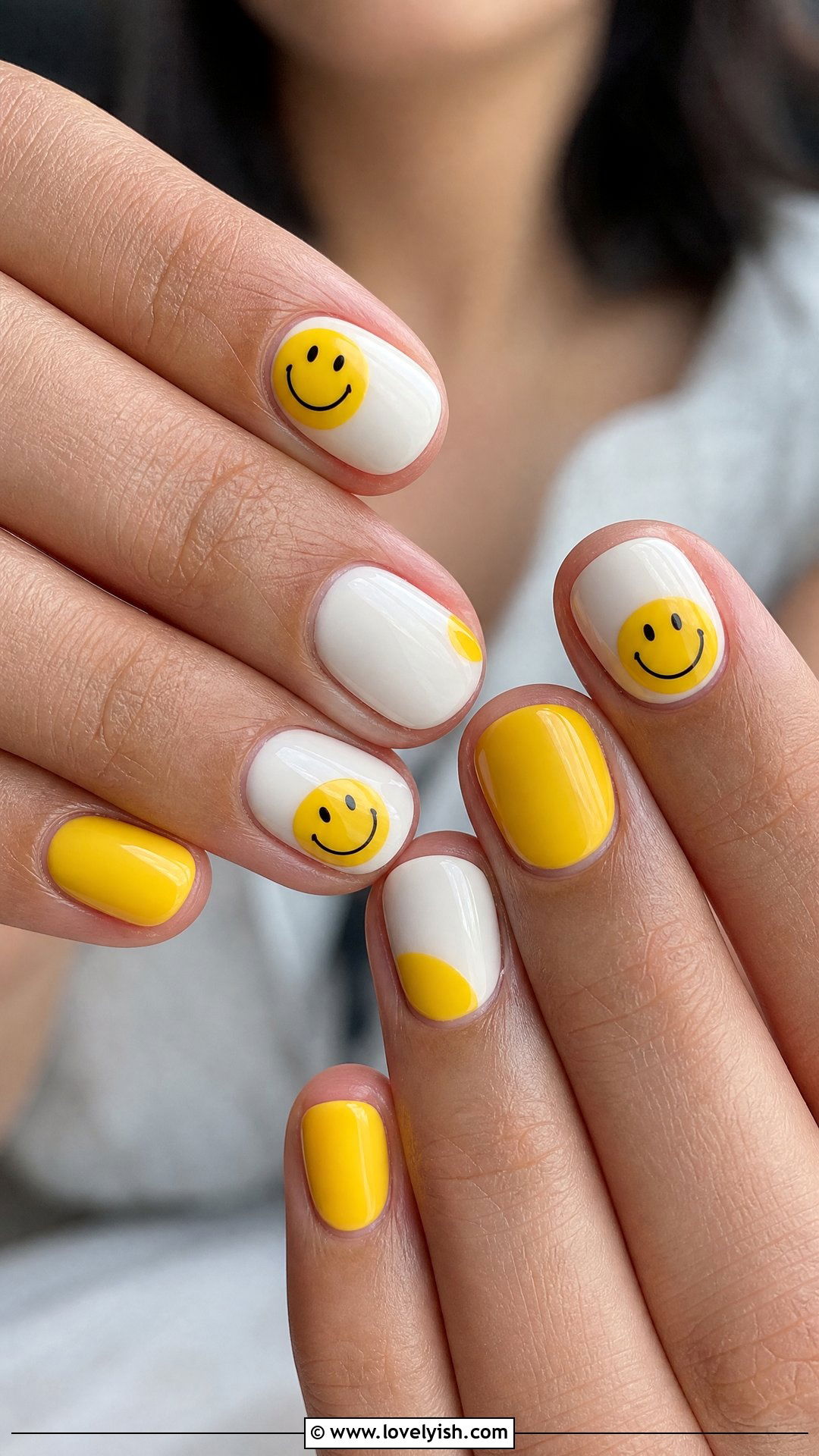 Sunshine Yellow Smiley Face Nails - 50 cute spring nail designs - 50 cute spring nail designs