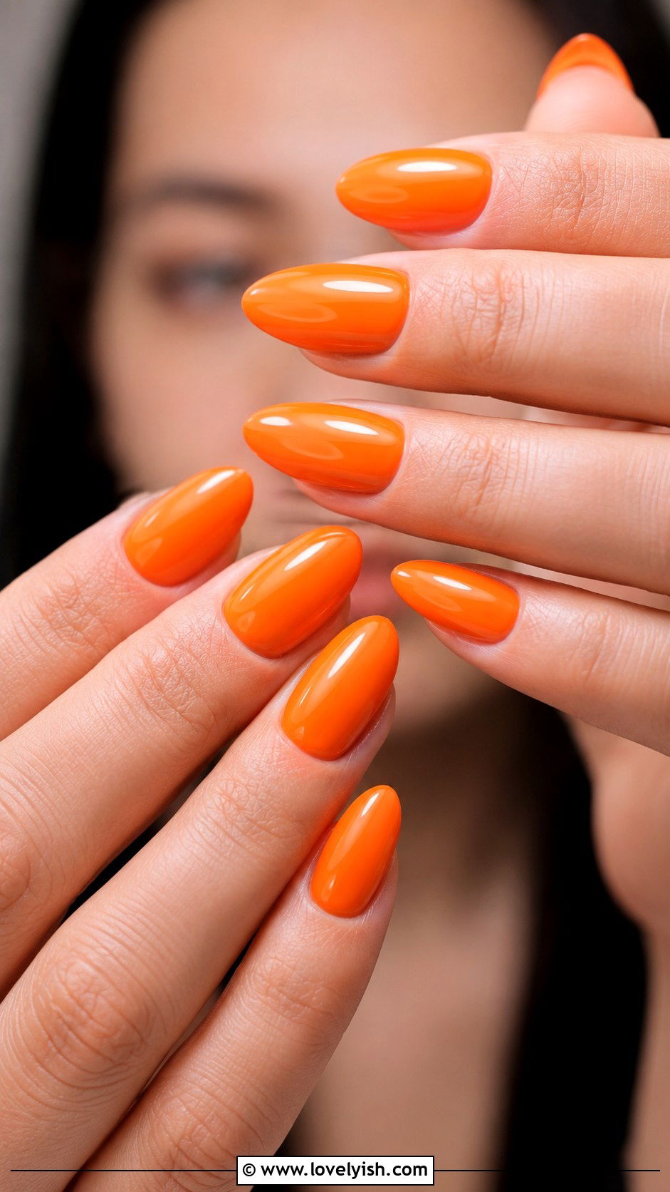 Tangerine Orange Almond Nails - 39 summer nail ideas - 39 summer nail ideas