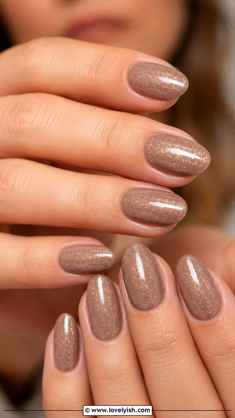 Taupe Nails With Fine Glitter - 50 neutral nails - 50 neutral nails
