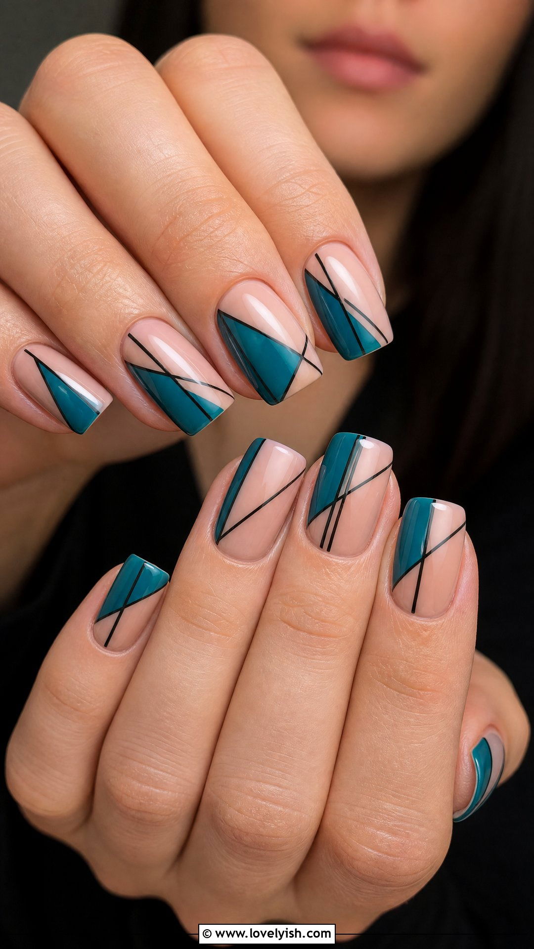Teal Blue Geometric Nails - 25 blue nail design ideas - 25 blue nail design ideas