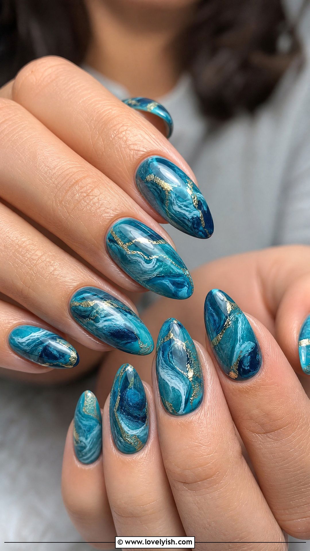 Teal Blue Marble Nails - 50 blue nails - 50 blue nails