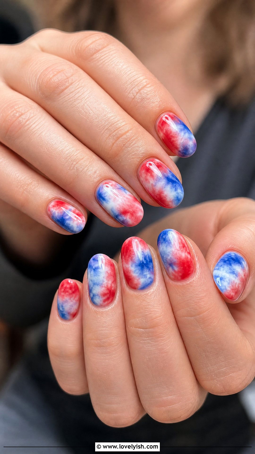 Tie Dye Red White and Blue Nails - 25 4th of july nail art ideas - 25 4th of july nail art ideas