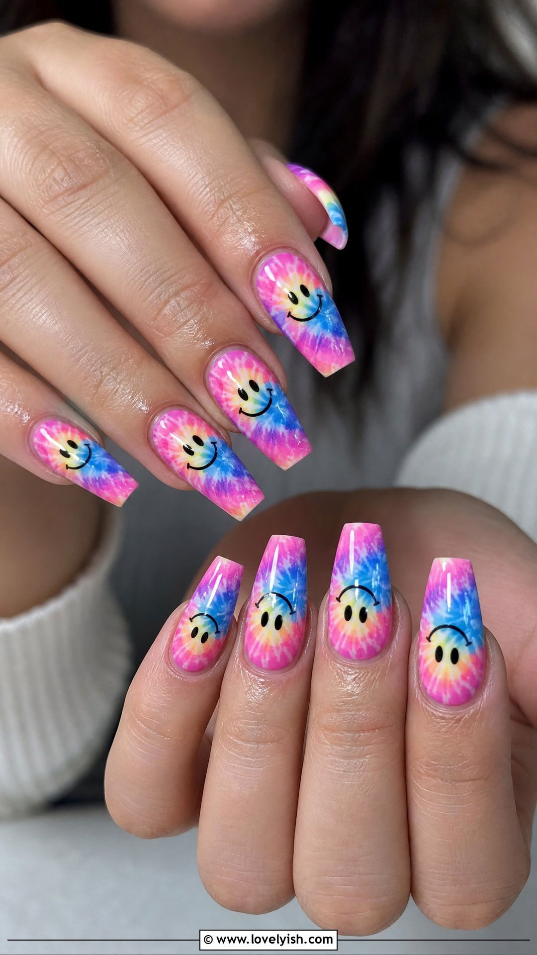 Tie Dye Smiley Face Nails - 50 smiley face nails - 50 smiley face nails