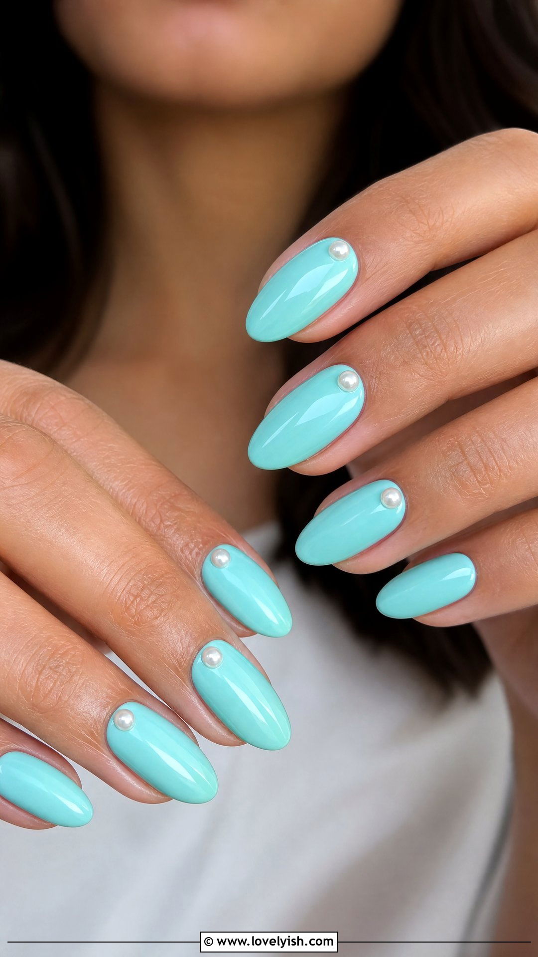 Tiffany Blue With Pearl Nails - 25 preppy nail designs - 25 preppy nail designs