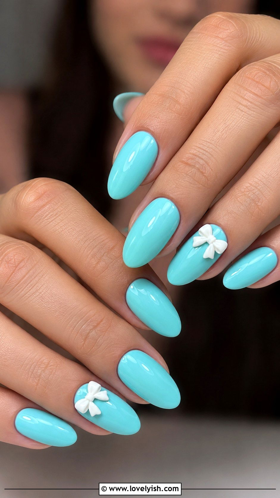Tiffany Blue with Bow Nails - 50 preppy nails - 50 preppy nails