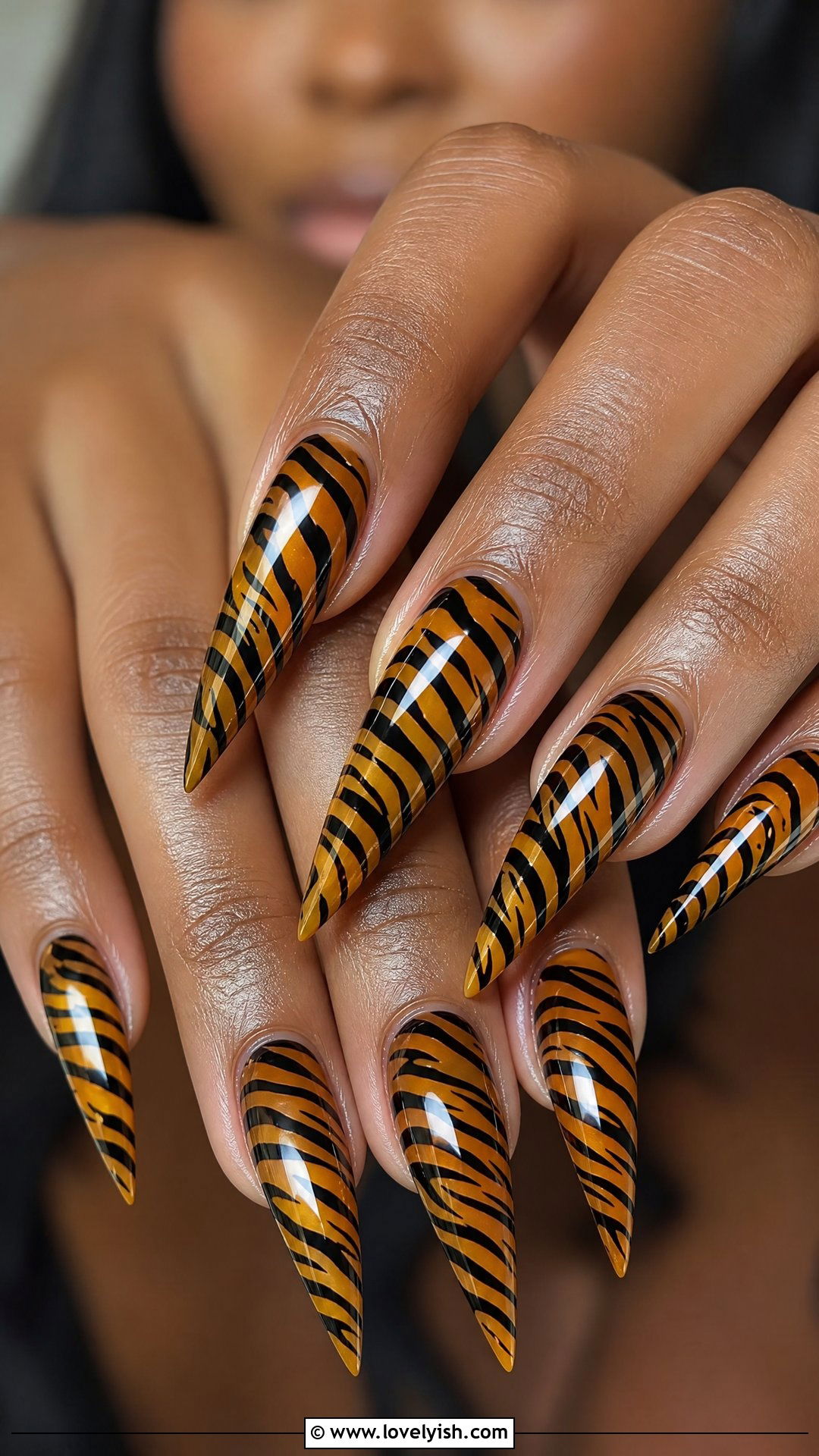 Tiger Print Long Stiletto Nails - 50 long stiletto nails - 50 long stiletto nails