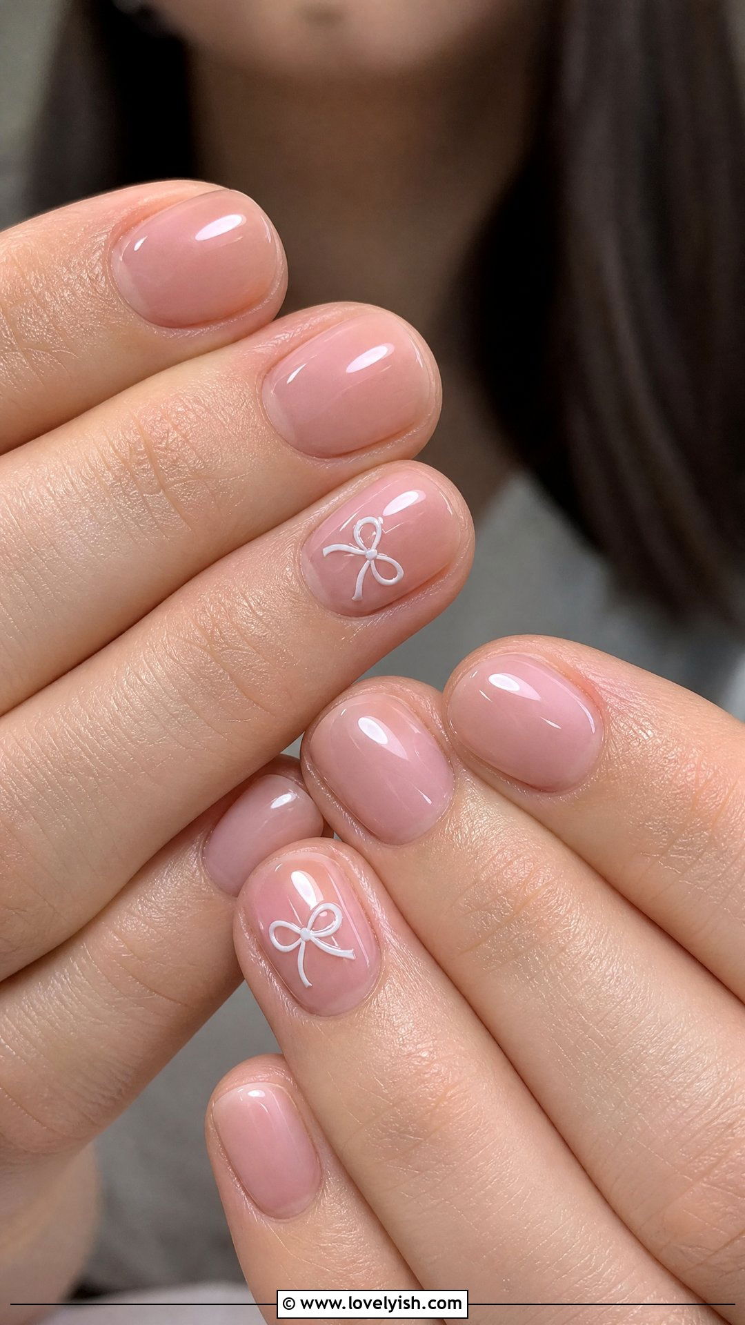 Tiny Bow Accent Nails - 50 simple short nail designs - 50 simple short nail designs