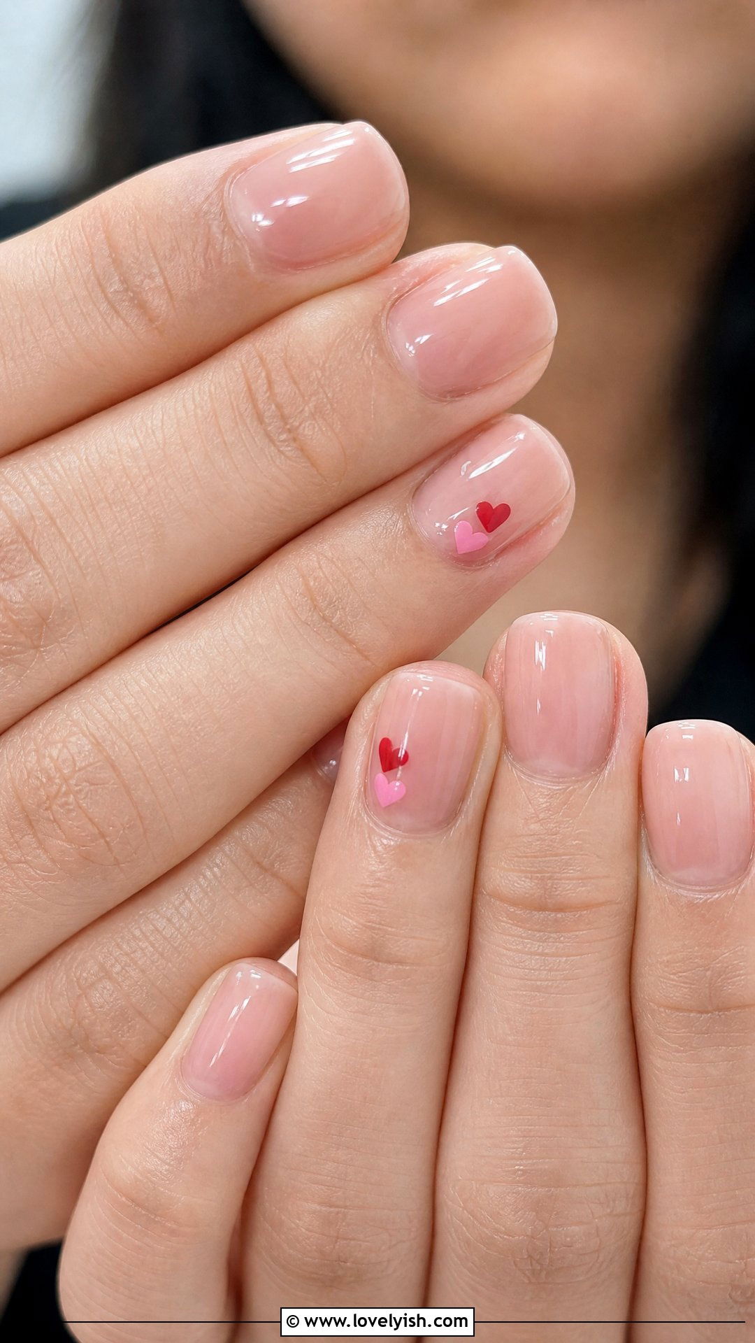 Tiny Heart Accent Nails - 50 simple short nail designs - 50 simple short nail designs