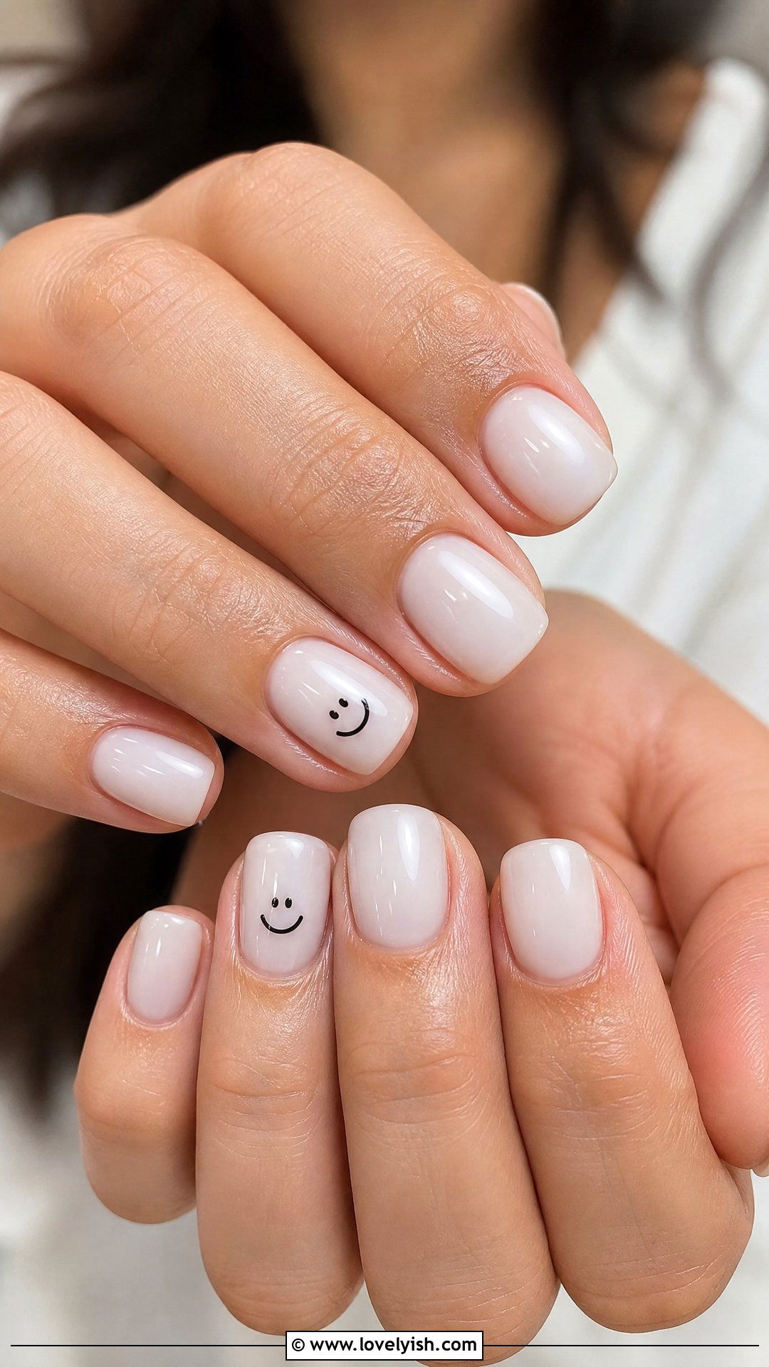 Tiny Smiley Face Accent Nails - 41 nail design simple - 41 nail design simple