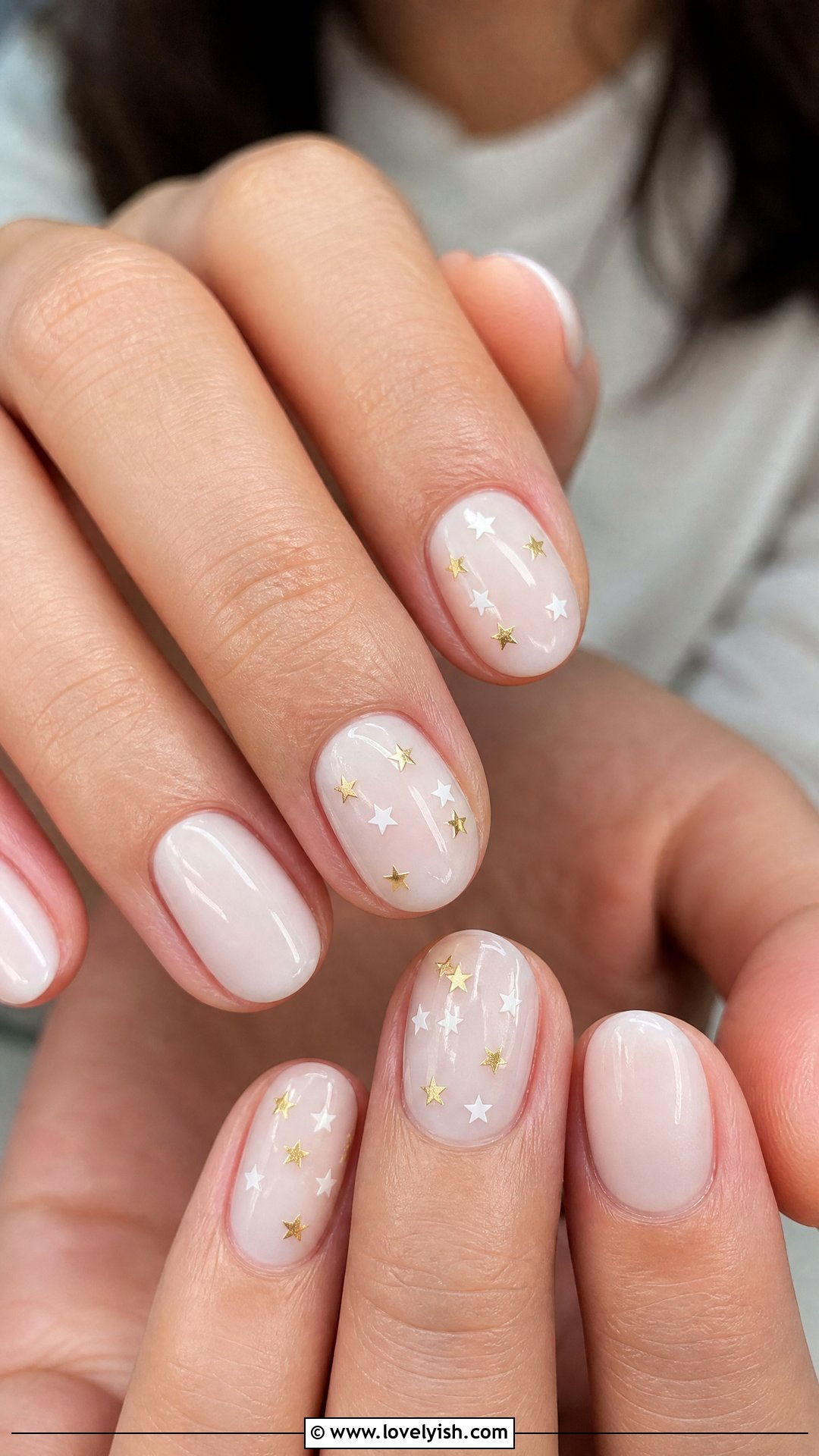 Tiny Star Accent Nails - 50 simple short nail designs - 50 simple short nail designs