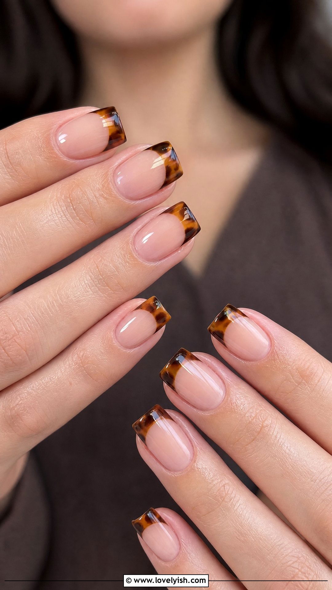 Tortoise Brown French Tip Square Nails - 50 square nails - 50 square nails
