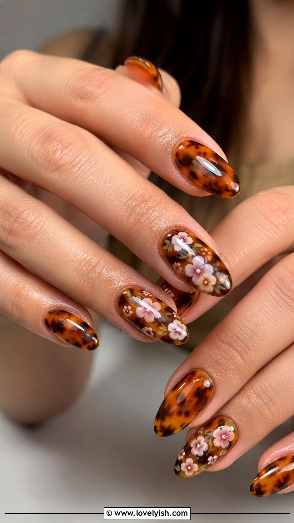Tortoise Nails With Flower Nail Art - 50 tortoise nail design ideas - 50 tortoise nail design ideas