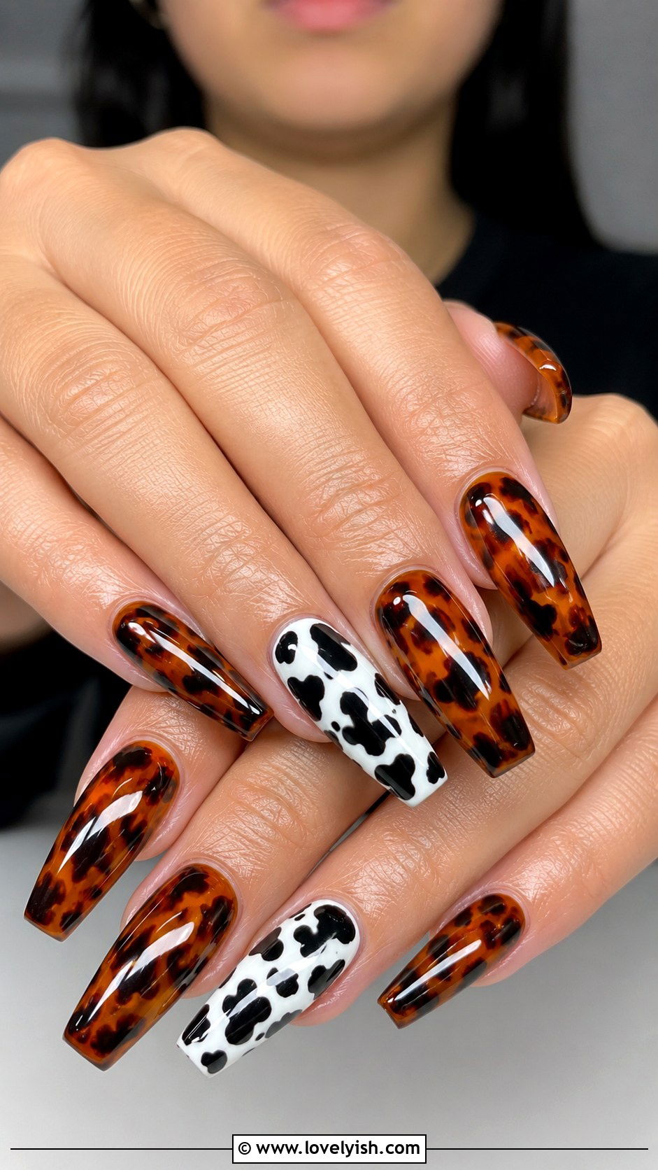 Tortoise and Cow Print Nails - 50 tortoise nail design ideas - 50 tortoise nail design ideas