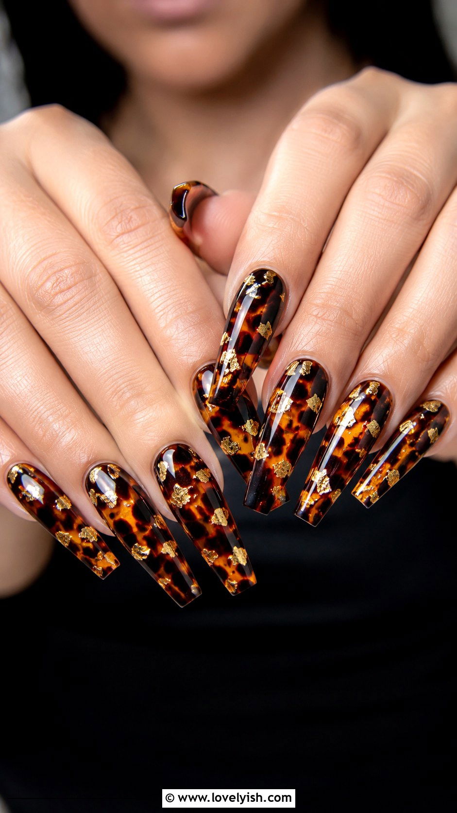Tortoise and Gold Foil Nails - 50 tortoise nail design ideas - 50 tortoise nail design ideas